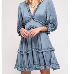 OPT Dusty Blue Satin Mini Dress